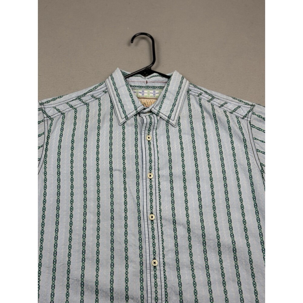 Vintage Italia Retro Bowling Shirt Men’s Green Stripe Button Up Short Sleeve L
